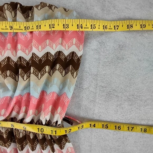 Rue 21 Women's Coral & Brown Geo Stripe Strapless Maxi Dress Size L - Picture 8 of 11